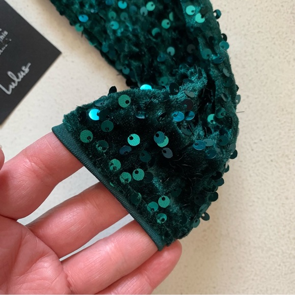 Lulus XS Marvelous Radiance Emerald Sequin Cutout Long Sleeve Mini Dress NWT - Picture 8 of 17